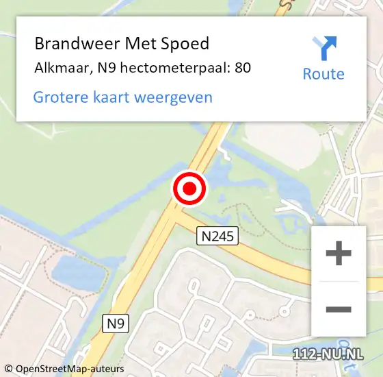 Locatie op kaart van de 112 melding: Brandweer Met Spoed Naar Alkmaar, N9 hectometerpaal: 80 op 21 juli 2023 17:13