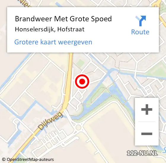 Locatie op kaart van de 112 melding: Brandweer Met Grote Spoed Naar Honselersdijk, Hofstraat op 21 juli 2023 17:27