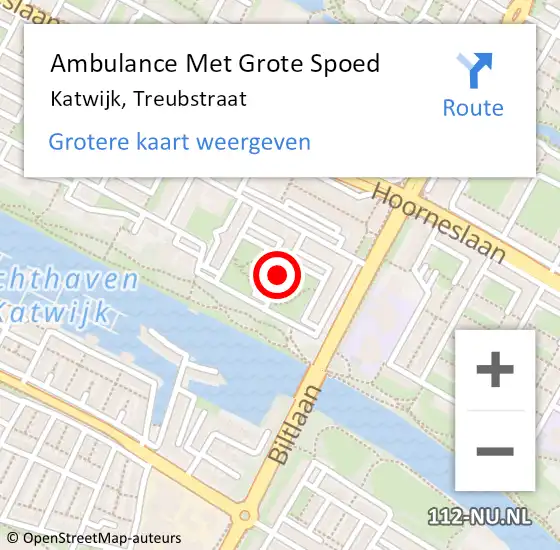 Locatie op kaart van de 112 melding: Ambulance Met Grote Spoed Naar Katwijk, Treubstraat op 21 juli 2023 18:22
