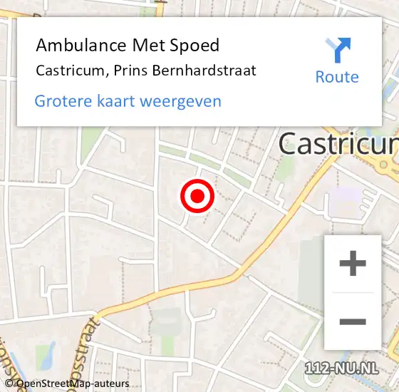 Locatie op kaart van de 112 melding: Ambulance Met Spoed Naar Castricum, Prins Bernhardstraat op 21 juli 2023 21:28