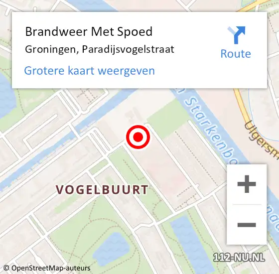 Locatie op kaart van de 112 melding: Brandweer Met Spoed Naar Groningen, Paradijsvogelstraat op 21 juli 2023 21:46