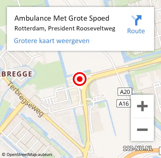Locatie op kaart van de 112 melding: Ambulance Met Grote Spoed Naar Rotterdam, President Rooseveltweg op 2 september 2014 13:52