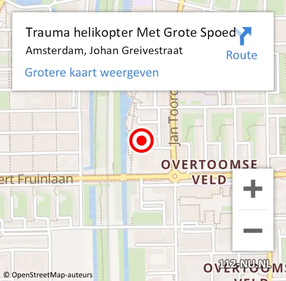 Locatie op kaart van de 112 melding: Trauma helikopter Met Grote Spoed Naar Amsterdam, Johan Greivestraat op 21 juli 2023 23:16