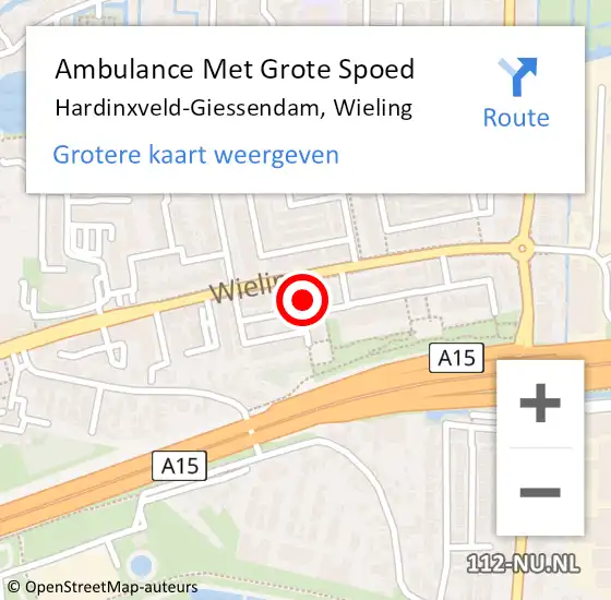 Locatie op kaart van de 112 melding: Ambulance Met Grote Spoed Naar Hardinxveld-Giessendam, Wieling op 22 juli 2023 00:07
