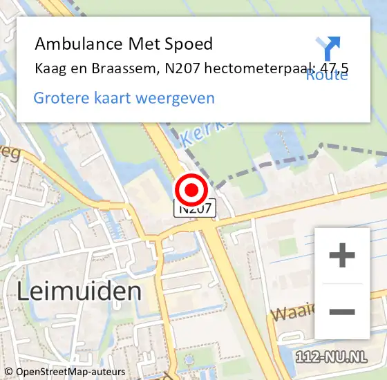 Locatie op kaart van de 112 melding: Ambulance Met Spoed Naar Kaag en Braassem, N207 hectometerpaal: 47,5 op 22 juli 2023 00:26