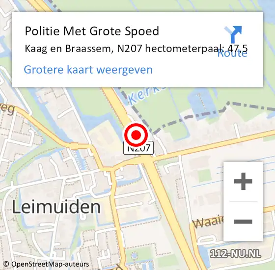 Locatie op kaart van de 112 melding: Politie Met Grote Spoed Naar Kaag en Braassem, N207 hectometerpaal: 47,5 op 22 juli 2023 00:28