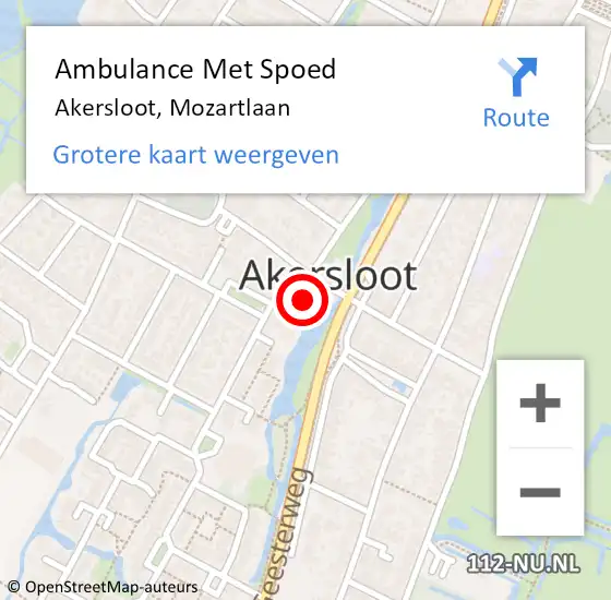 Locatie op kaart van de 112 melding: Ambulance Met Spoed Naar Akersloot, Mozartlaan op 22 juli 2023 03:48