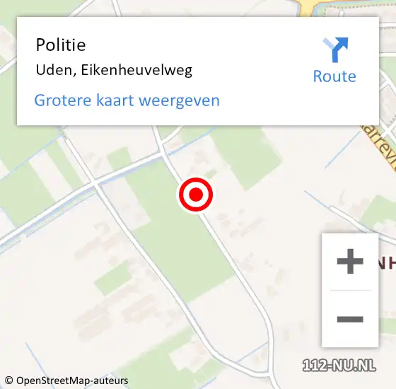 Locatie op kaart van de 112 melding: Politie Uden, Eikenheuvelweg op 22 juli 2023 05:33