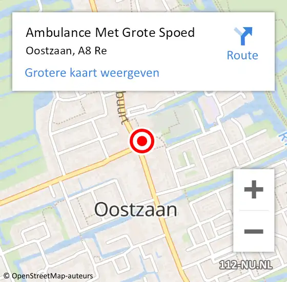 Locatie op kaart van de 112 melding: Ambulance Met Grote Spoed Naar Oostzaan, A8 Re op 2 september 2014 14:15