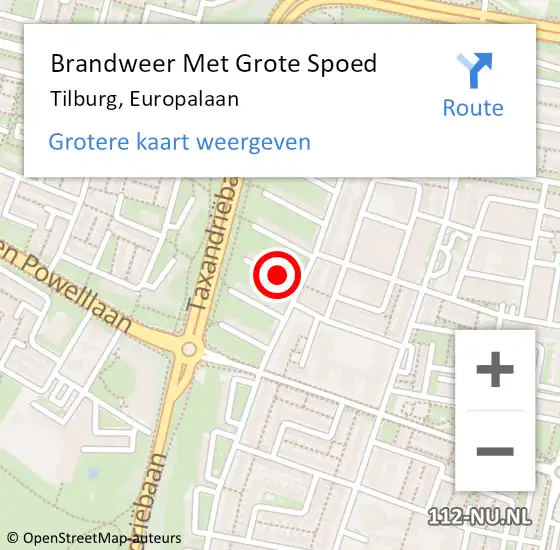 Locatie op kaart van de 112 melding: Brandweer Met Grote Spoed Naar Tilburg, Europalaan op 22 juli 2023 09:13