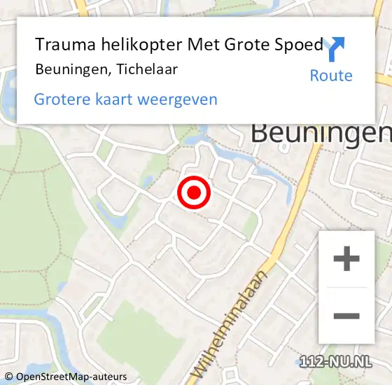 Locatie op kaart van de 112 melding: Trauma helikopter Met Grote Spoed Naar Beuningen, Tichelaar op 22 juli 2023 12:24