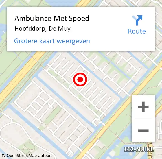Locatie op kaart van de 112 melding: Ambulance Met Spoed Naar Hoofddorp, De Muy op 22 juli 2023 14:06