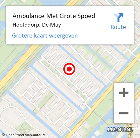 Locatie op kaart van de 112 melding: Ambulance Met Grote Spoed Naar Hoofddorp, De Muy op 22 juli 2023 14:20
