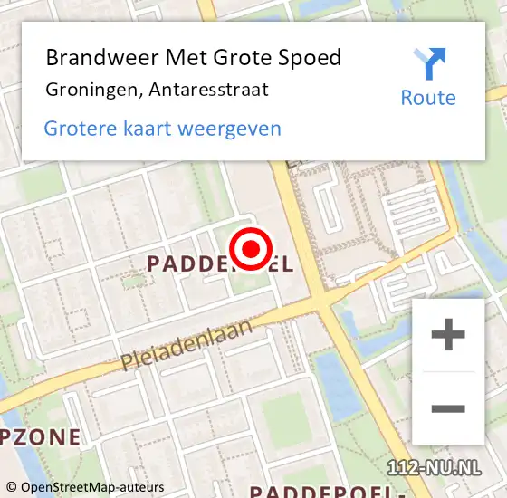 Locatie op kaart van de 112 melding: Brandweer Met Grote Spoed Naar Groningen, Antaresstraat op 22 juli 2023 16:37