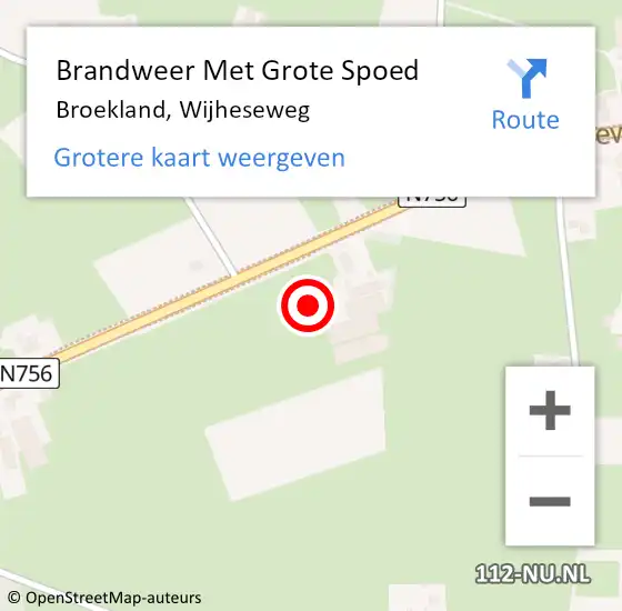 Locatie op kaart van de 112 melding: Brandweer Met Grote Spoed Naar Broekland, Wijheseweg op 22 juli 2023 16:47