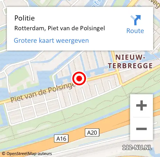 Locatie op kaart van de 112 melding: Politie Rotterdam, Piet van de Polsingel op 22 juli 2023 17:10