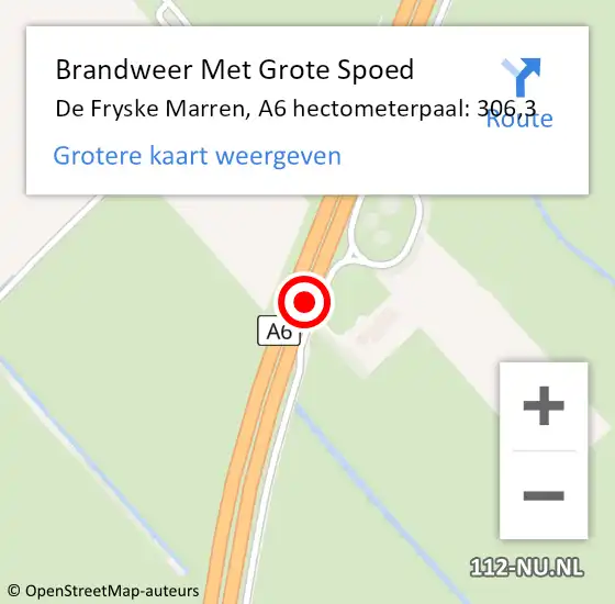 Locatie op kaart van de 112 melding: Brandweer Met Grote Spoed Naar De Fryske Marren, A6 hectometerpaal: 306,3 op 22 juli 2023 17:46