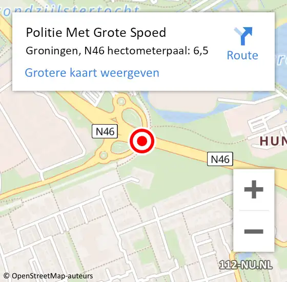 Locatie op kaart van de 112 melding: Politie Met Grote Spoed Naar Groningen, N46 hectometerpaal: 6,5 op 22 juli 2023 21:07
