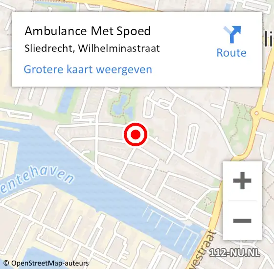 Locatie op kaart van de 112 melding: Ambulance Met Spoed Naar Sliedrecht, Wilhelminastraat op 22 juli 2023 22:25