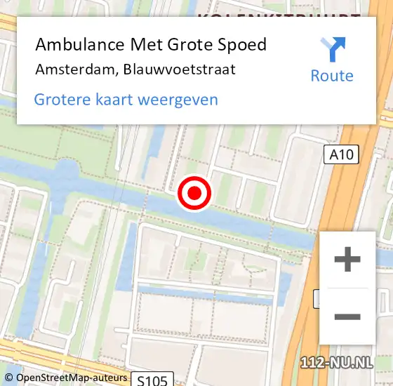 Locatie op kaart van de 112 melding: Ambulance Met Grote Spoed Naar Amsterdam, Blauwvoetstraat op 22 juli 2023 22:37