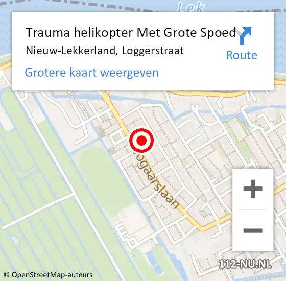 Locatie op kaart van de 112 melding: Trauma helikopter Met Grote Spoed Naar Nieuw-Lekkerland, Loggerstraat op 22 juli 2023 23:21