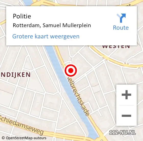 Locatie op kaart van de 112 melding: Politie Rotterdam, Samuel Mullerplein op 23 juli 2023 05:55