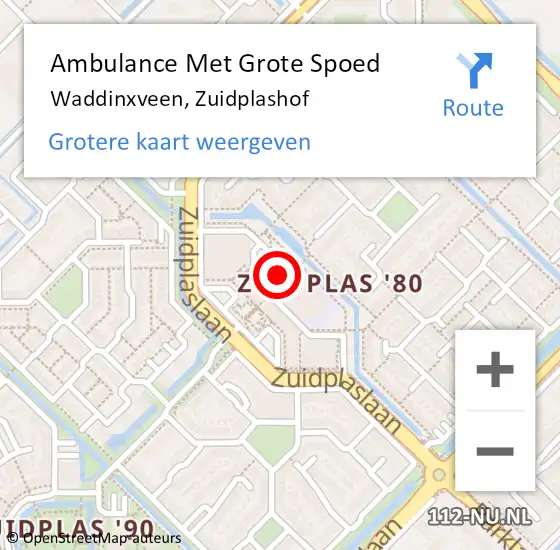 Locatie op kaart van de 112 melding: Ambulance Met Grote Spoed Naar Waddinxveen, Zuidplashof op 23 juli 2023 06:48