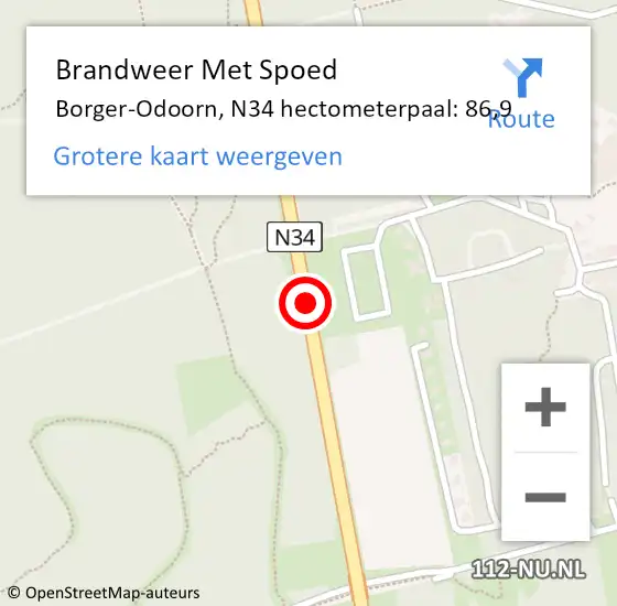 Locatie op kaart van de 112 melding: Brandweer Met Spoed Naar Borger-Odoorn, N34 hectometerpaal: 86,9 op 23 juli 2023 07:01
