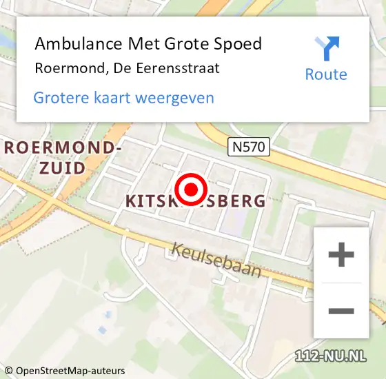 Locatie op kaart van de 112 melding: Ambulance Met Grote Spoed Naar Roermond, De Eerensstraat op 23 juli 2023 09:26