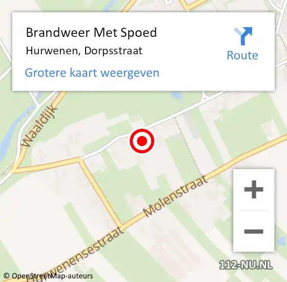 Locatie op kaart van de 112 melding: Brandweer Met Spoed Naar Hurwenen, Dorpsstraat op 23 juli 2023 11:01