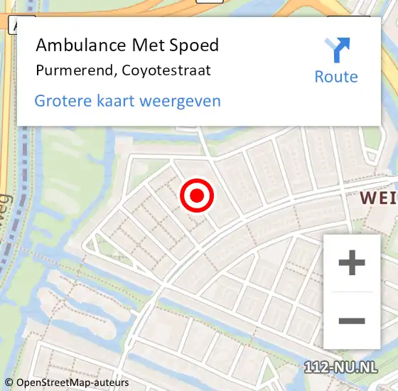 Locatie op kaart van de 112 melding: Ambulance Met Spoed Naar Purmerend, Coyotestraat op 23 juli 2023 13:38