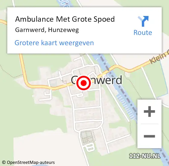 Locatie op kaart van de 112 melding: Ambulance Met Grote Spoed Naar Garnwerd, Hunzeweg op 23 juli 2023 15:19