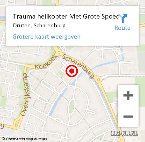 Locatie op kaart van de 112 melding: Trauma helikopter Met Grote Spoed Naar Druten, Scharenburg op 23 juli 2023 16:03