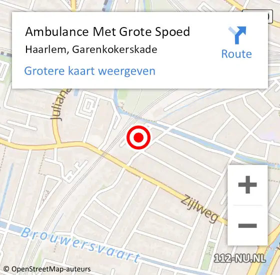 Locatie op kaart van de 112 melding: Ambulance Met Grote Spoed Naar Haarlem, Garenkokerskade op 23 juli 2023 16:27