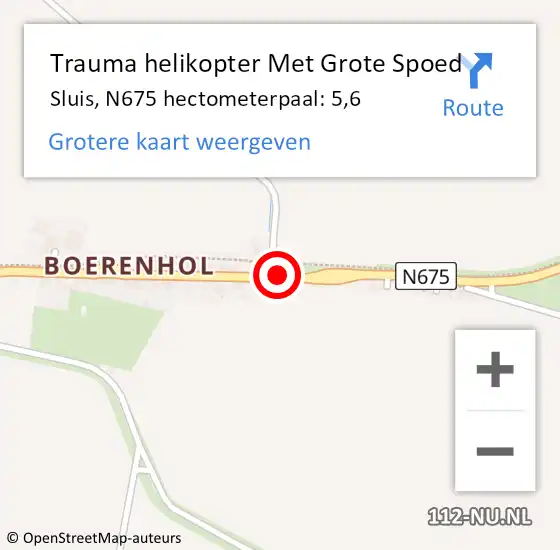 Locatie op kaart van de 112 melding: Trauma helikopter Met Grote Spoed Naar Sluis, N675 hectometerpaal: 5,6 op 23 juli 2023 16:59