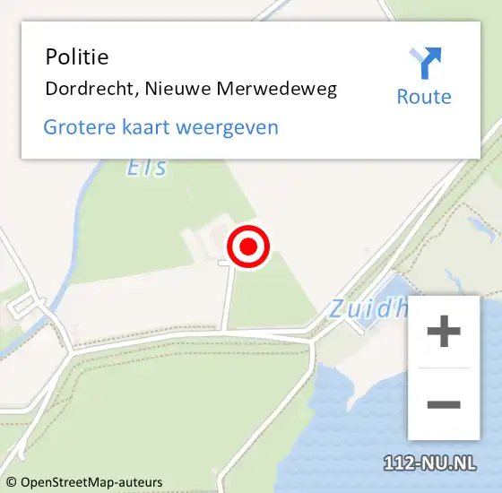Locatie op kaart van de 112 melding: Politie Dordrecht, Nieuwe Merwedeweg op 23 juli 2023 17:57