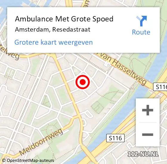Locatie op kaart van de 112 melding: Ambulance Met Grote Spoed Naar Amsterdam, Resedastraat op 23 juli 2023 19:10