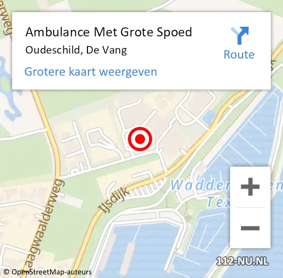 Locatie op kaart van de 112 melding: Ambulance Met Grote Spoed Naar Oudeschild, De Vang op 23 juli 2023 19:36