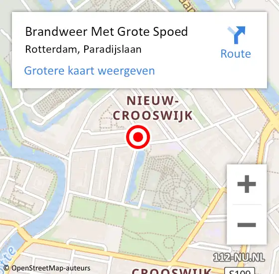 Locatie op kaart van de 112 melding: Brandweer Met Grote Spoed Naar Rotterdam, Paradijslaan op 23 juli 2023 20:32