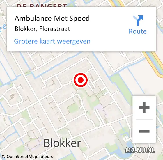Locatie op kaart van de 112 melding: Ambulance Met Spoed Naar Blokker, Florastraat op 23 juli 2023 21:50