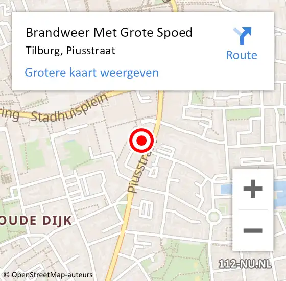 Locatie op kaart van de 112 melding: Brandweer Met Grote Spoed Naar Tilburg, Piusstraat op 23 juli 2023 22:24