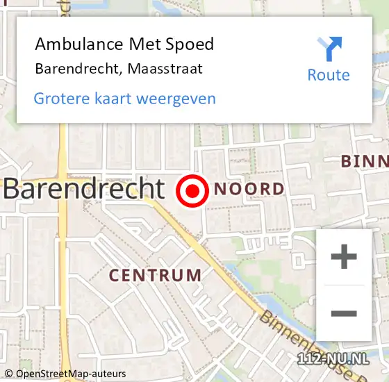 Locatie op kaart van de 112 melding: Ambulance Met Spoed Naar Barendrecht, Maasstraat op 24 juli 2023 00:56