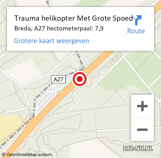 Locatie op kaart van de 112 melding: Trauma helikopter Met Grote Spoed Naar Breda, A27 hectometerpaal: 7,9 op 24 juli 2023 10:49