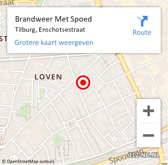 Locatie op kaart van de 112 melding: Brandweer Met Spoed Naar Tilburg, Enschotsestraat op 24 juli 2023 11:31