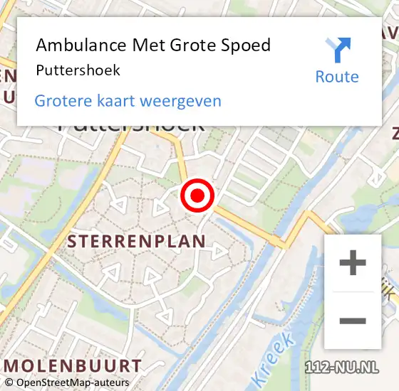 Locatie op kaart van de 112 melding: Ambulance Met Grote Spoed Naar Puttershoek op 24 juli 2023 11:53