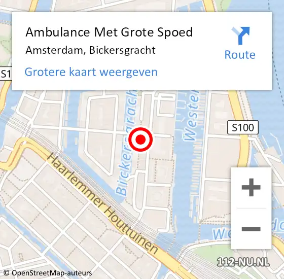 Locatie op kaart van de 112 melding: Ambulance Met Grote Spoed Naar Amsterdam, Bickersgracht op 24 juli 2023 12:28