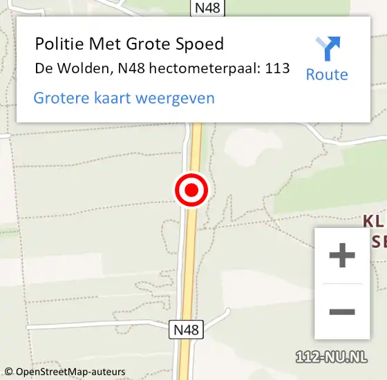 Locatie op kaart van de 112 melding: Politie Met Grote Spoed Naar De Wolden, N48 hectometerpaal: 113 op 24 juli 2023 15:13