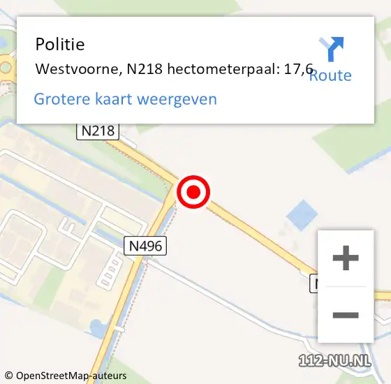 Locatie op kaart van de 112 melding: Politie Westvoorne, N218 hectometerpaal: 17,6 op 24 juli 2023 15:43