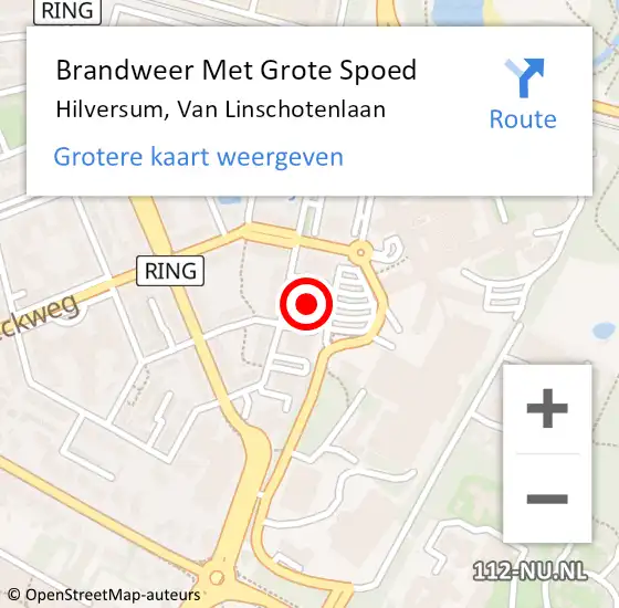 Locatie op kaart van de 112 melding: Brandweer Met Grote Spoed Naar Hilversum, Van Linschotenlaan op 24 juli 2023 15:59