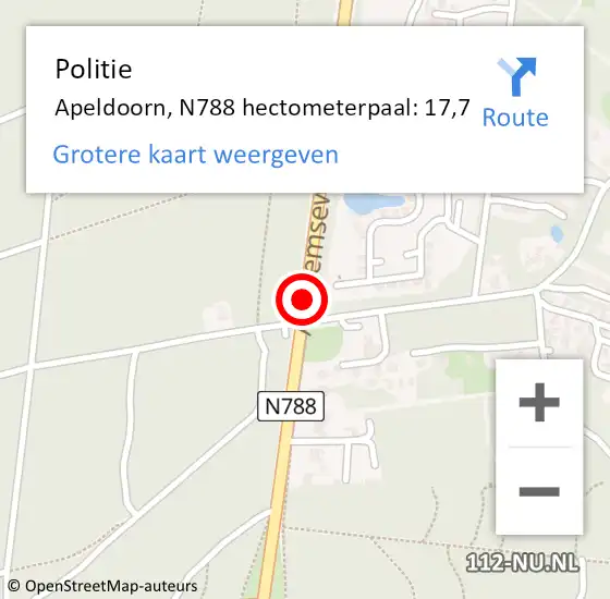 Locatie op kaart van de 112 melding: Politie Apeldoorn, N788 hectometerpaal: 17,7 op 24 juli 2023 17:10